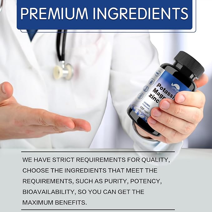 Potassium Magnesium Supplement 1000mg, Magnesium Potassium Zinc Aspartate Support Vascular, Bone, Heart, Muscle & Nerve Health, Non-GMO, Vegan, (120 Capsules)