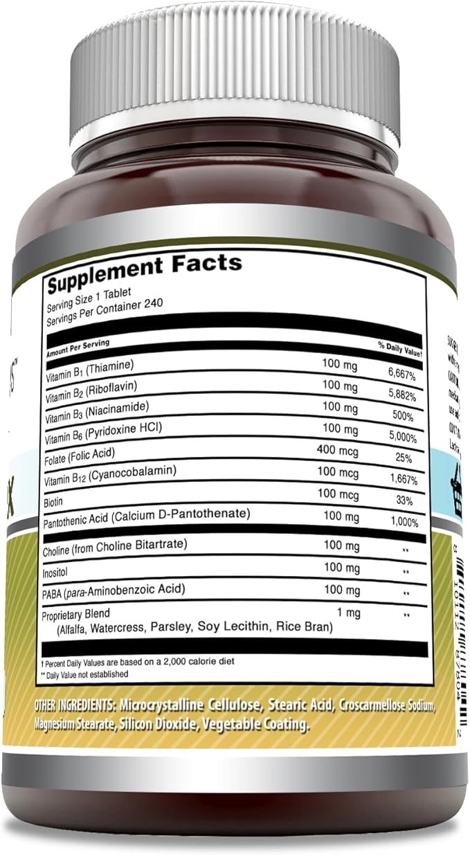 Amazing Formulas Vitamin B Complex with 11 Key Nutrients | Tablets Supplement | Vitamin B1, B2, B3, B6, B12, Folic Acid, Biotin, Choline, Inositol, PABA (240 Count)