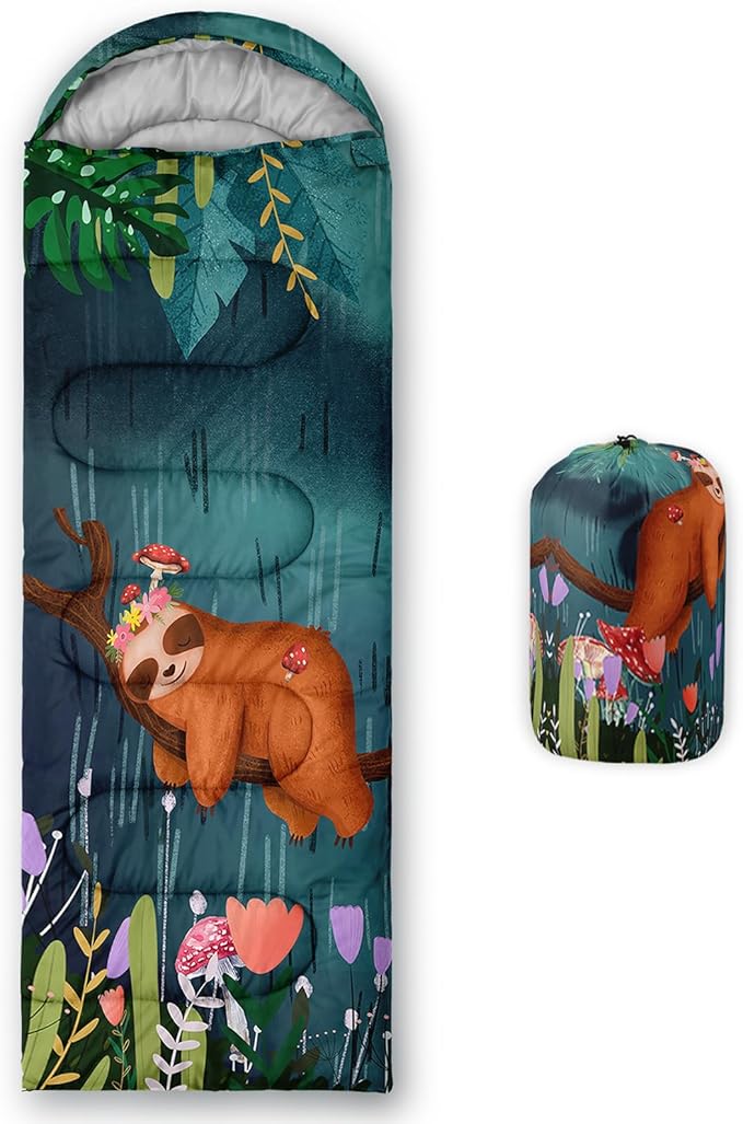 AILONEN Cartoon Fox Camping Sleeping Bag for Boys Girls Adults,Lightweight & Waterproof,3 Season Warm & Cold Weather,Portable,Kawaii Fox Printed Sleeping Bag,Traveling,Camping,Hiking