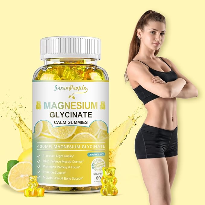 Magnesium Glycinate Gummies 400mg - Sugar Free Magnesium Potassium Supplement with Magnesium Malate, Vitamin D, B6, and CoQ10 for Calm Support & Sleep for Adults - Lemon Gummies