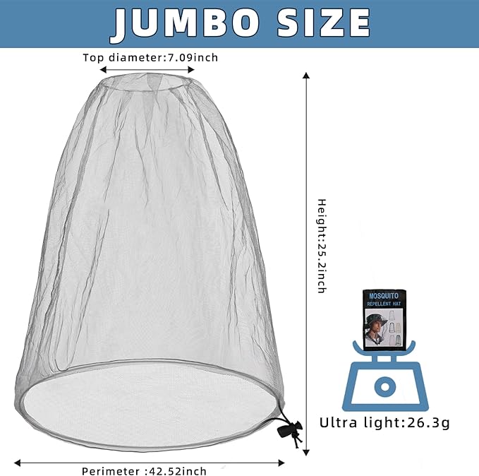 2 Pack Ultra Large Mosquito Net 42x25 Inches Mosquito Head Net Oversized Insect Netting Bug Fits Most Hats for Gardening Hiking Fishing Traveling(Gray)