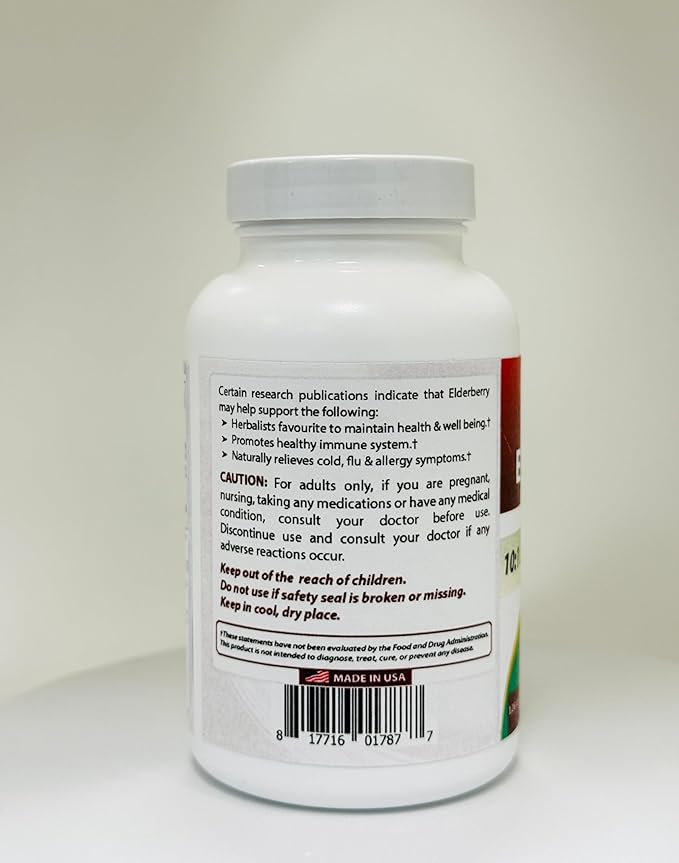 Best Naturals Elderberry Sambucus Nigra Extract 10:1 500 mg 120 Veg Capsules