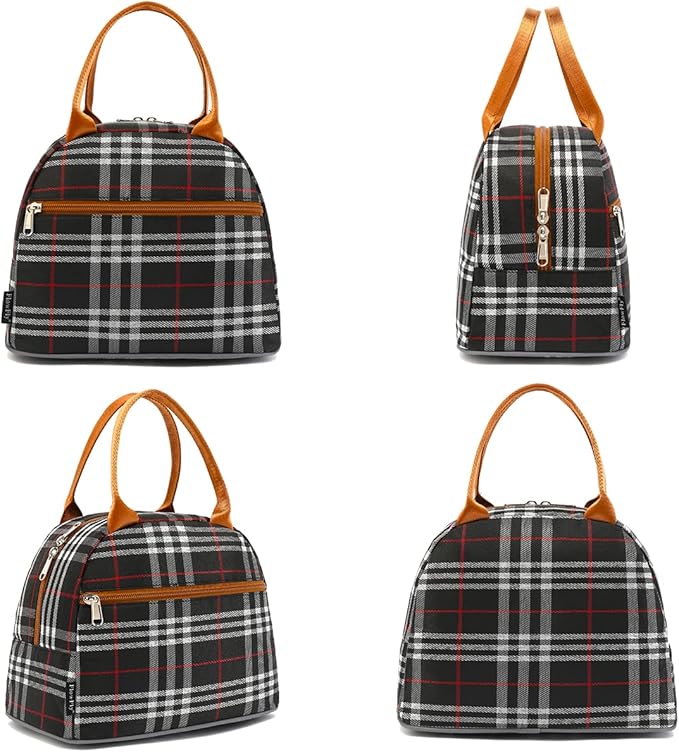 FlowFly Insulated Reusable Lunch Bag Adult Large Lunch Box Lunch Tote for Women and Men,With Front Pocket,W&B