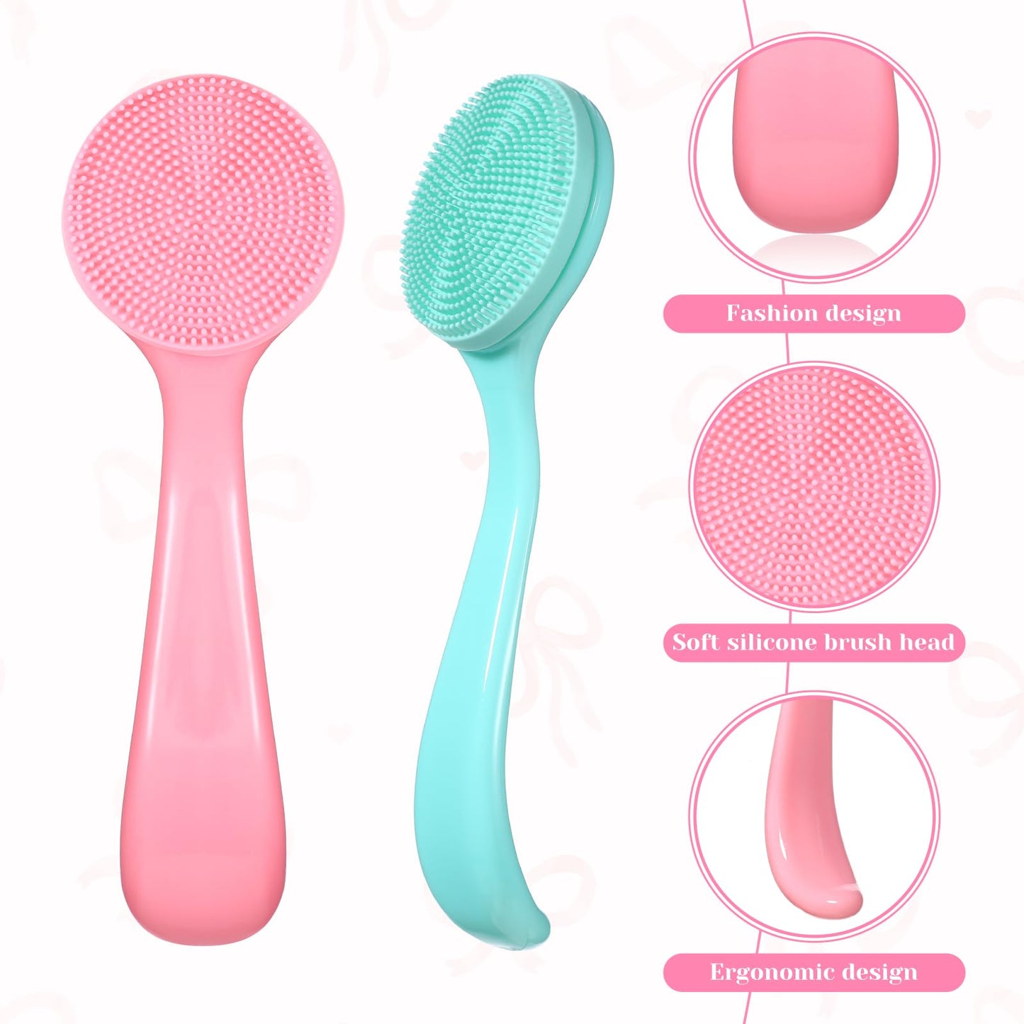 2 Pcs Silicone Manual Facial Cleansing Brush Soft Face Scrubber Exfoliating Brush Waterproof Face Cleaning Scrubber Exfoliator Cleanser for Blackheads Makeup Residues Removal(Pink, Blue)
