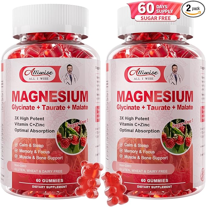 2Pack Magnesium Glycinate Gummies 500mg,Magnesium Potassium Supplement with Taurate, Malate, Vitamins D, C, B6, Calcium,Body Support,Raspberry Magnesium Gummies for Adults&Kids