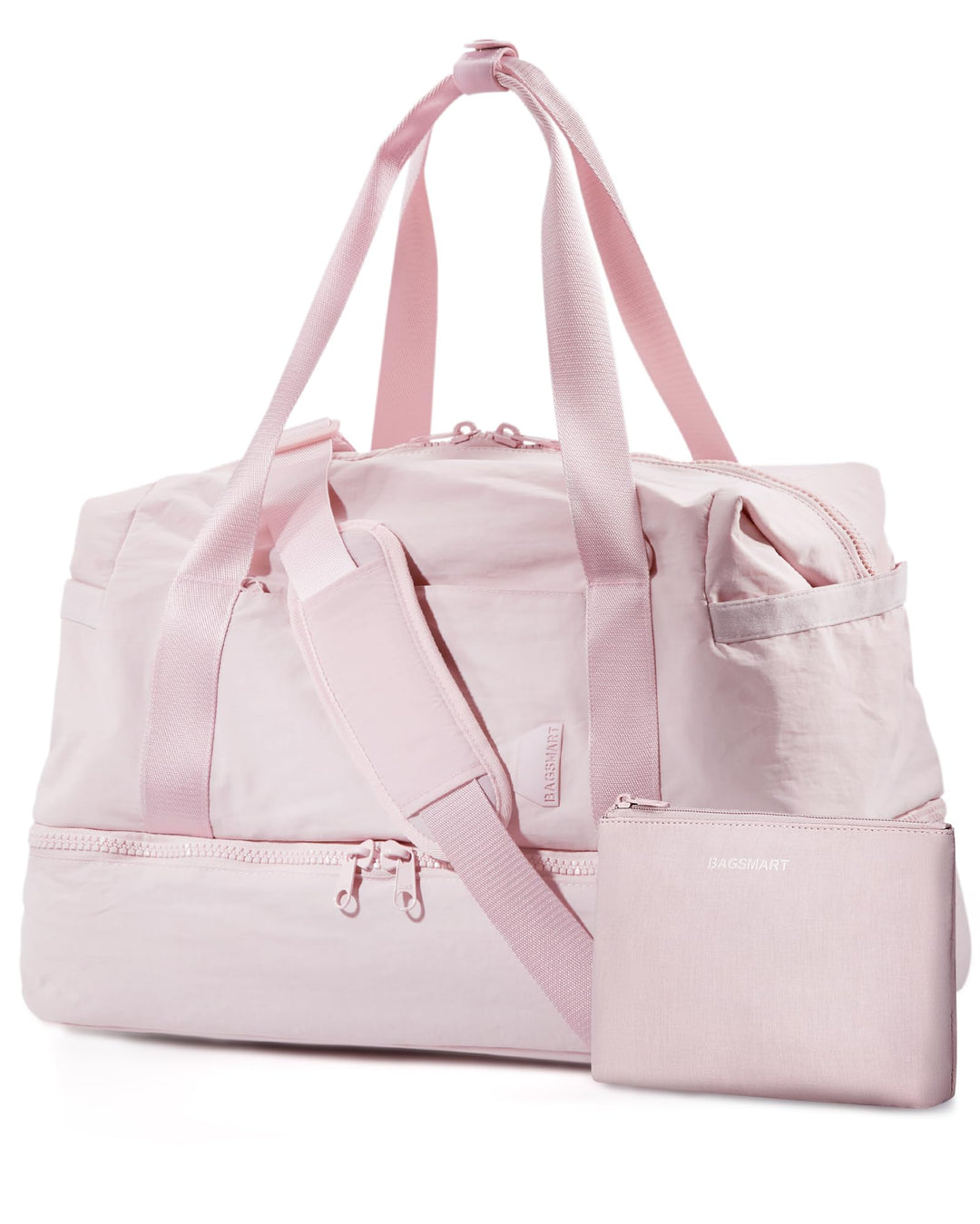 Weekender Bags for Women, BAGSMART Travel Duffel Bags with Shoe Compartment,Personal Item Travel Bag for Airlines, Carry on Overnight Tote Bag with Toiletry Bag (Pink)