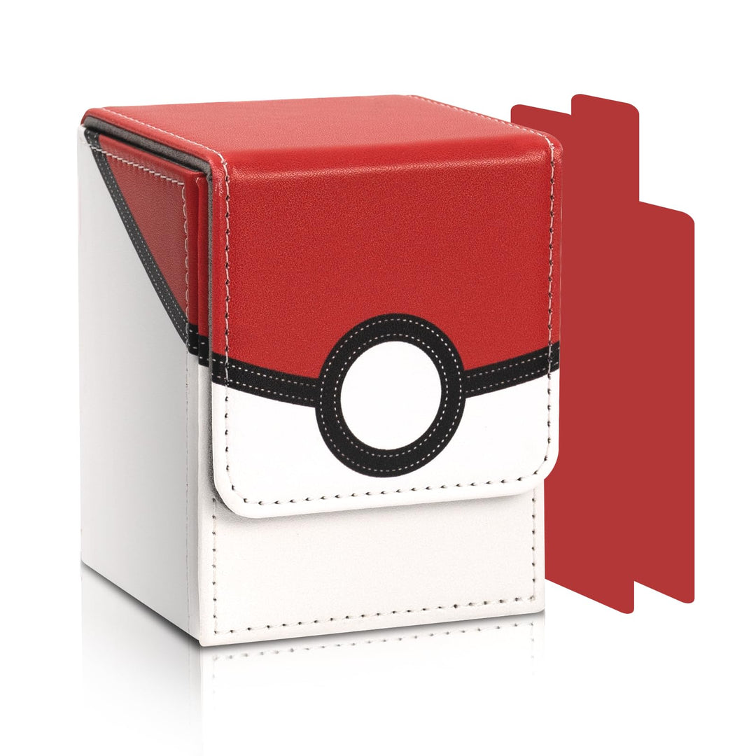 Collectible Trading Card Cases, Card Deck Box Storage Box Case Magnetic Deck Box Card Holder ，Can hold around 100 cards(Red-white)