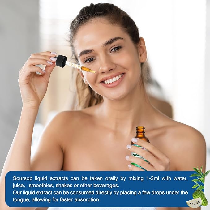 Soursop Graviola Liquid Drops Supplement with Sea Moss Extract, Soursop Bitters Liquid for Cell Support & Regeneration, Immunity, Liver, Antioxidant, Graviola Leaves Extract 2 Month Supply 60ML