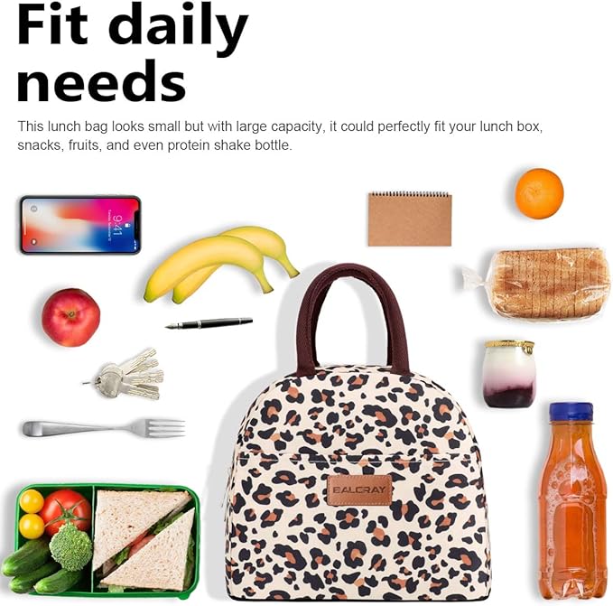 BALORAY Lunch Bag for Women Men Insulated Lunch Box for Adult Reusable Lunch Tote Bag for Work, Picnic or Travel (Beige with leopard)