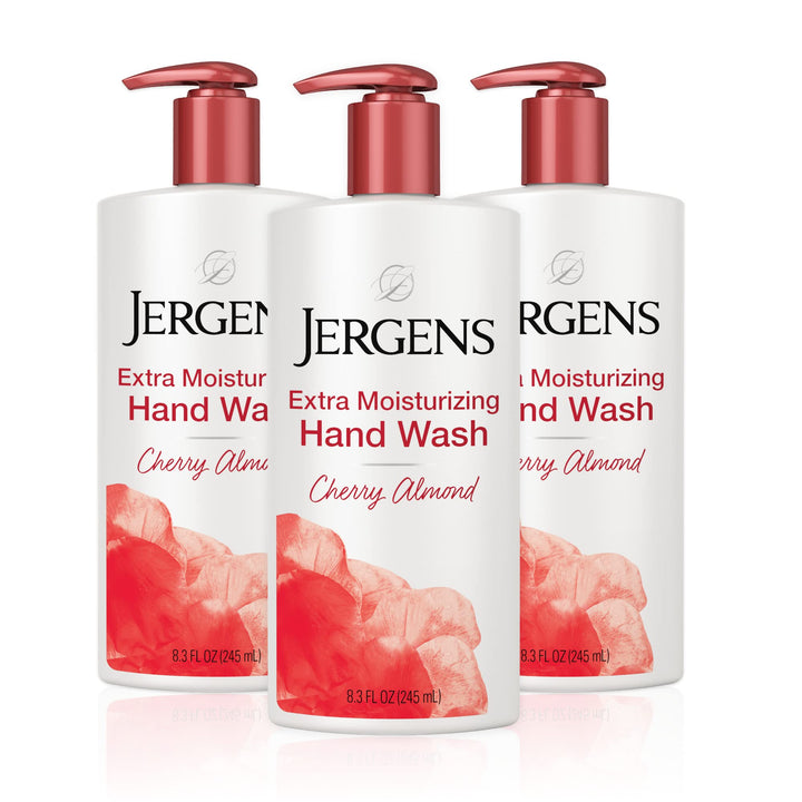 Jergens Extra Moisturizing Hand Soap, Liquid Soap Refill with Jergens Cherry Almond Scent, Hand Wash For Dry Hands, 8.3oz, Pack of 3
