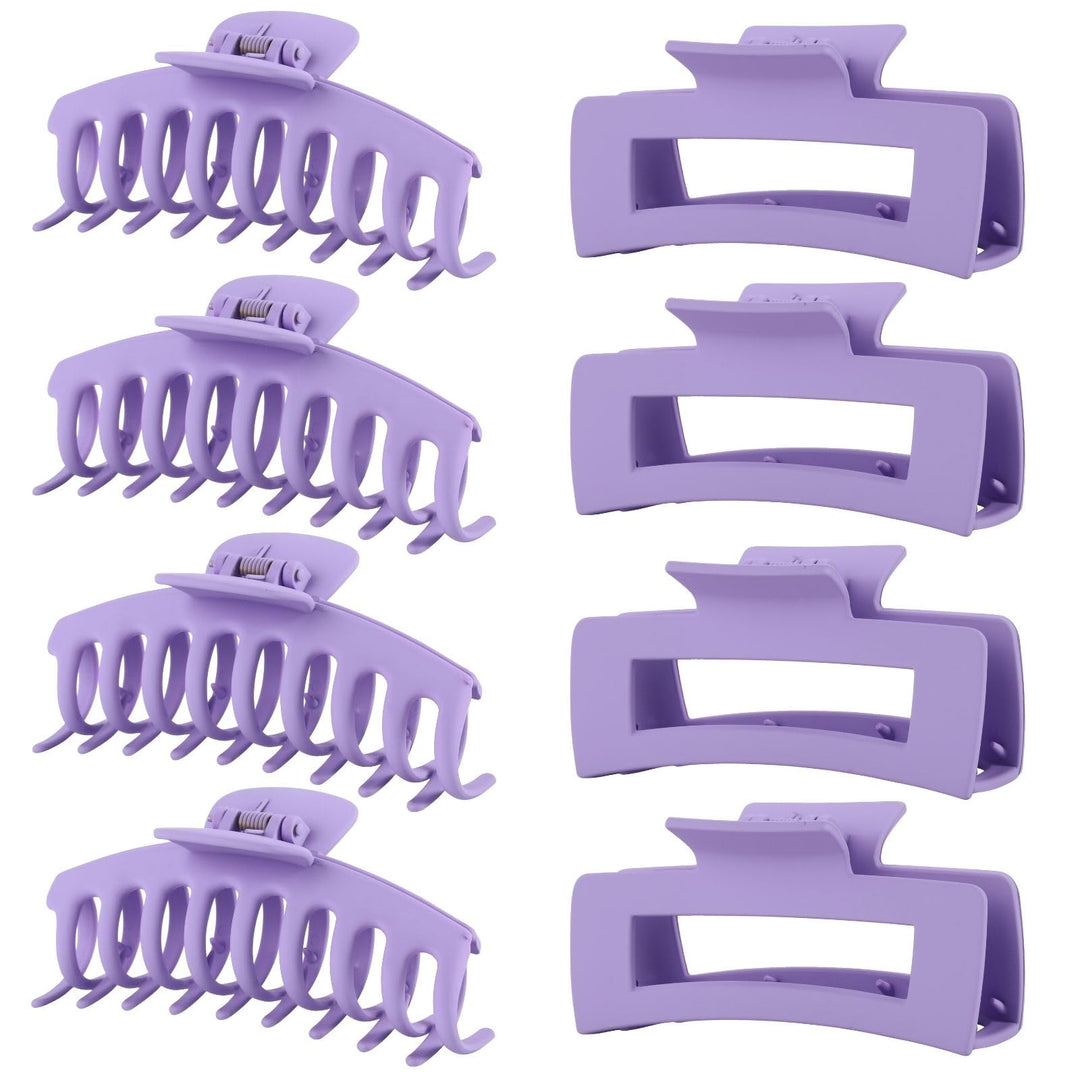 Purple Hair Clips for Women - 8 Pack 4.3 Inch Large Hair Claw Clips for Women Thin Thick Curly Hair, Big Matte Banana Clips,Strong Hold jaw clips
