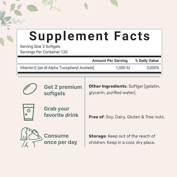Micro Ingredients Vitamin E 1000 IU, 240 Softgels | Pure Vitamin E Oil Pills | Antioxidant Supplements for Skin, Face, & Immune Health | Non-GMO, Gluten Free
