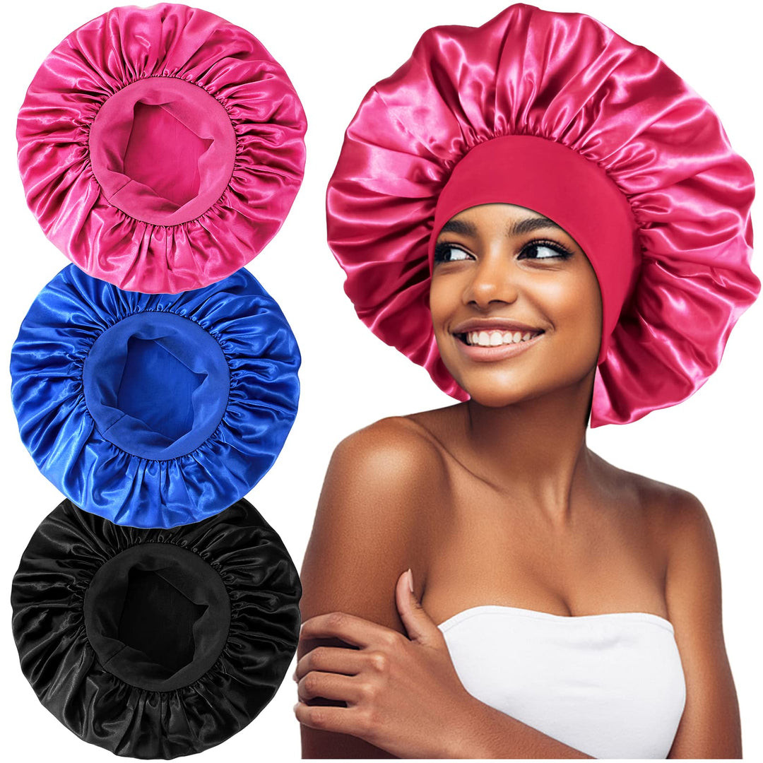 3Pcs Extra Large Satin Bonnets For Sleeping, Hair Bonnets For Black Women Braids Curly Hair, G