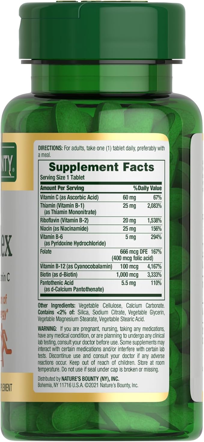 Nature's Bounty Super B Complex Vitamins with Vitamin C & Folic Acid, Vitamins for Immune & Cellular Energy Support, 150 Tablets