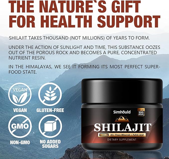 1Pack 1000MG Pure Himalayan Shilajit Resin, with 85+ Trace Minerals,fulvic Acid, Digestive and Immune Supplement, Supports Focus and Energy, High Potency for Men & Women,Vegan, Non-GMO
