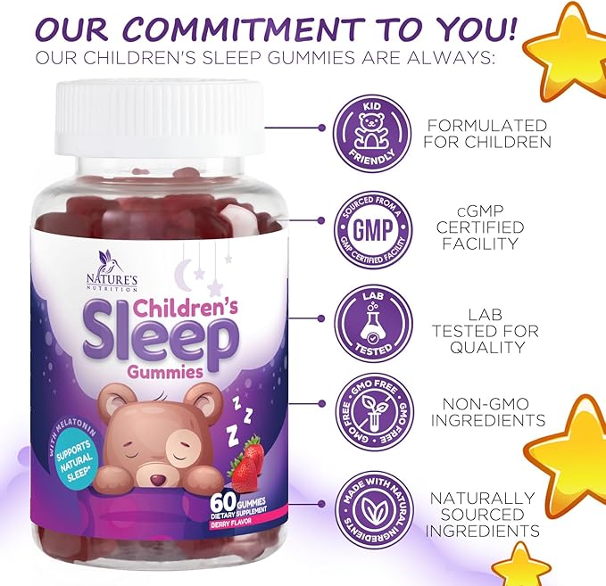 Kids Sleep Gummies 2mg - Children's Sleep Gummy with Melatonin, Non-Habit Forming, Works with Natural Sleep Cycle, Supports Peaceful, Restful Sleep, Calm & Drug-Free, Natural Berry Flavor, 60 Gummies