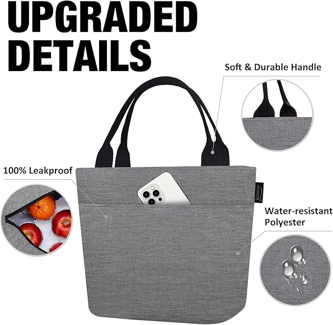 Aosbos Lunch Box for Women Lunch Bags for Adult Lunch Tote Bag Soft Cooler Bag Insulated Lunchbag Lunch Pail Lunch Kit Travel Tote Meal Prep Bento Bag Loncheras Para Mujer, Grey