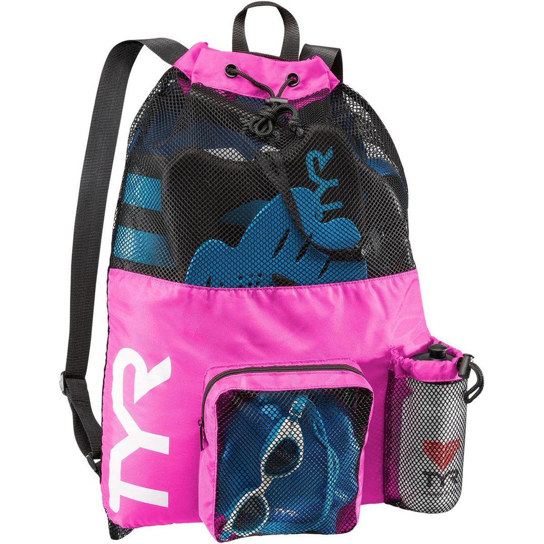 TYR Big Mesh Mummy Backpack For Wet Swimming, Gym, and Workout Gear , Pink
