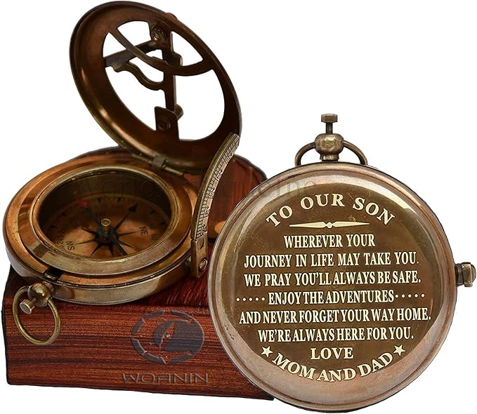 Son Gift to Our Son Compass Gifts for mom and dad with Leather Case Unique Birthday Wedding Day, Son Gifts from mom to Son - Motivational Quote Graduation Back to School Birthday Gift