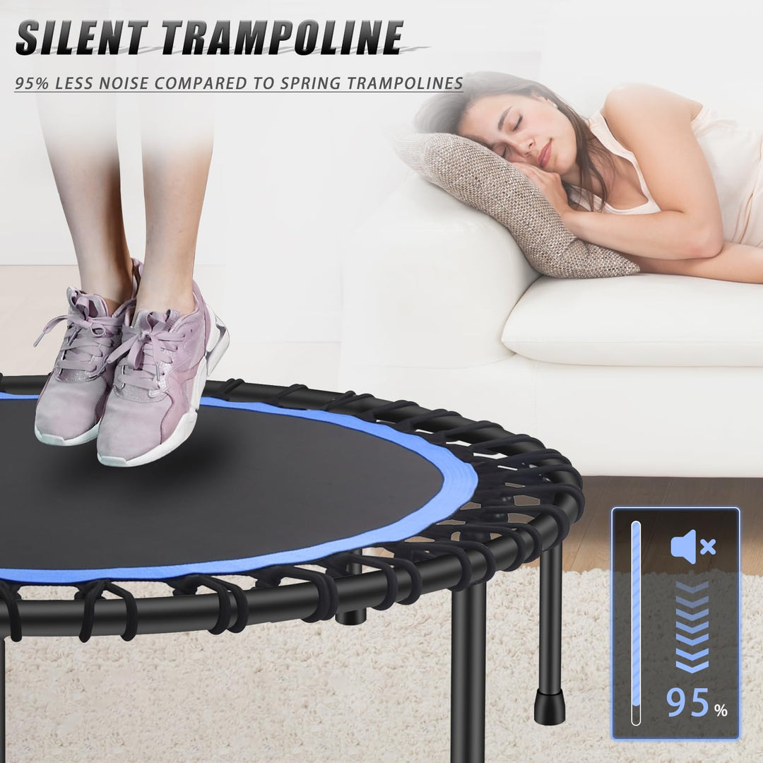 Newan 48" Silent Fitness Mini Trampoline Fitness Rebounder with Adjustable Foam Handle,Indoor Small Rebounder Exercise Trampoline for Adults Indoor/Garden Workout - Max Limit 330 lbs