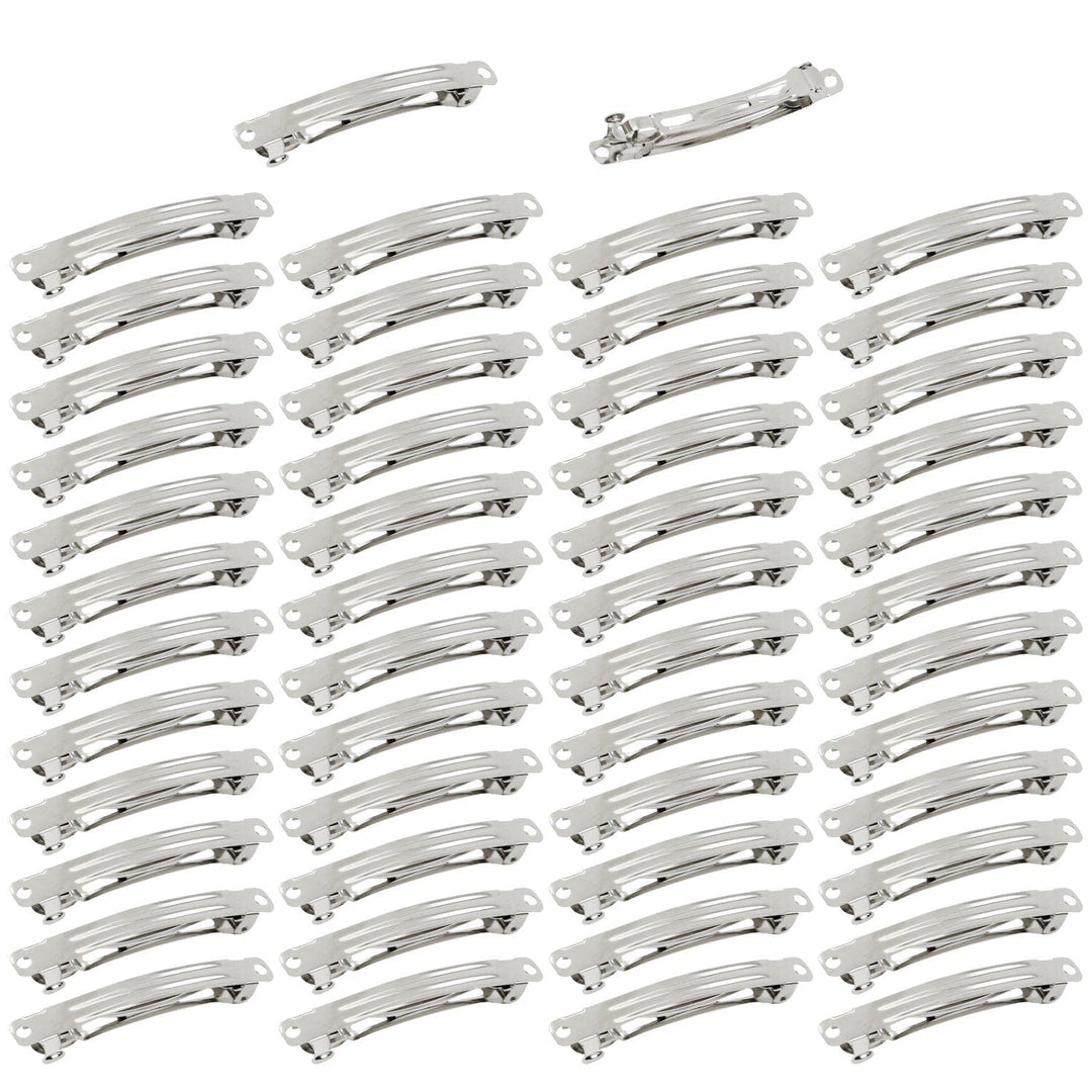 Cinaci 50 Pack 2 Inch / 2.4 Inch / 3 Inch/ 4 Inch Blank Silver Metal Diy Craft French Barrettes Snap Hair Clips Pins For Women G