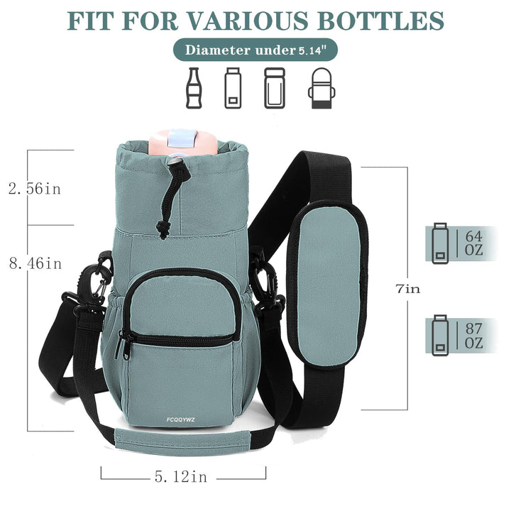FCQQYWZ Half Gallon Water Bottle Sling Bag Case,64/87oz Insulated Crossbody Water Bottle Pouch Holder Sleeve for Walking with Strap and Pockets for Men/Women Walking Hiking Camping Travel (Turquoise)