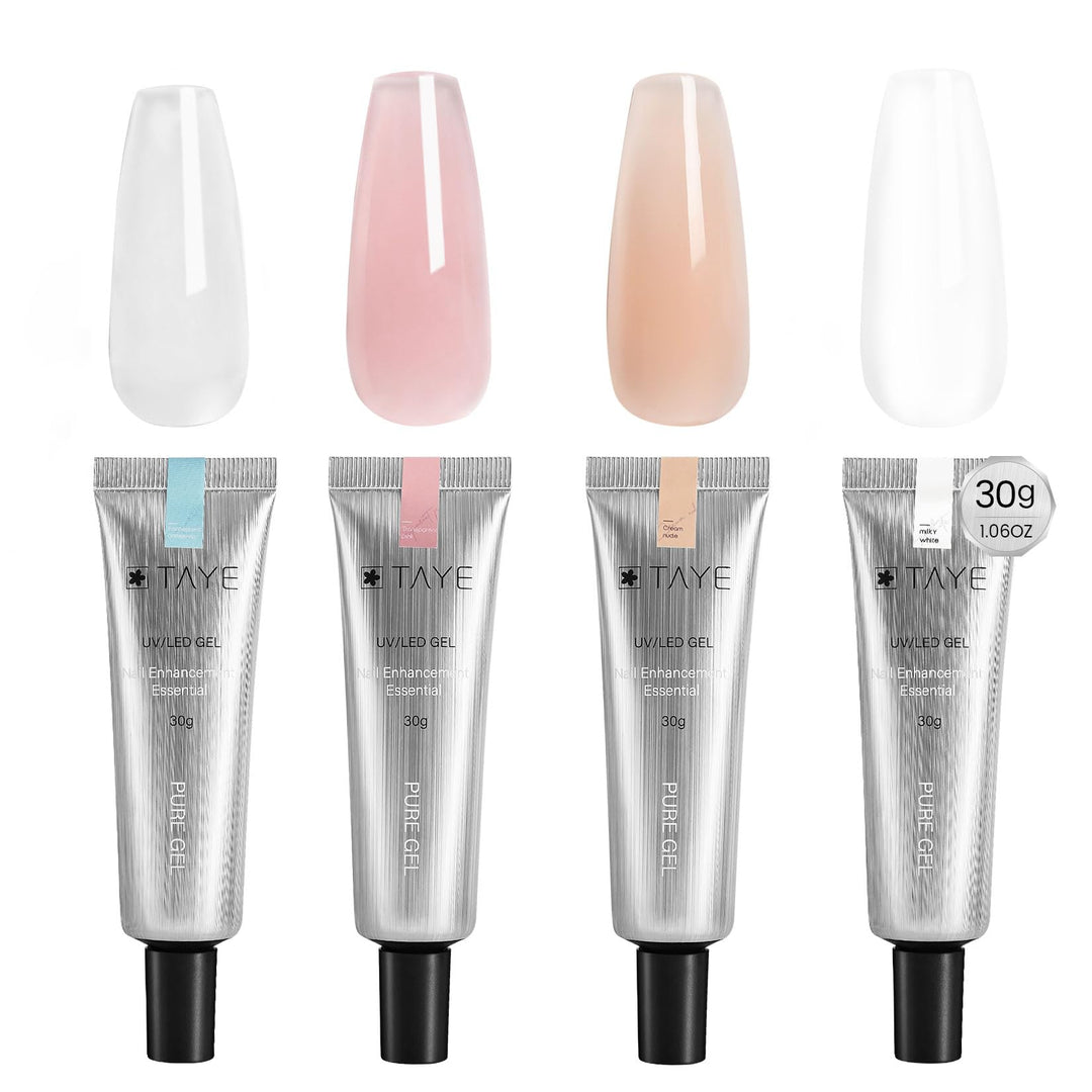 TAYE Poly Gel Set, 4 Colors Clear Pink Nude White Builder Gel Nail Enhancement Gel, 30g Nail Extension Gel for Beginner & Professional Nail Art Salon DIY Gift