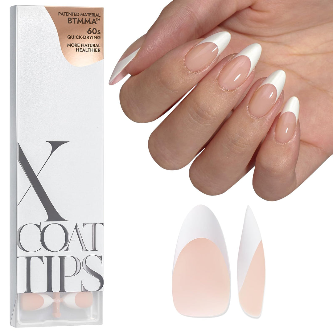 BTArtboxnails Almond French Tip Gel Nail Tips Kit - Soft Press on Nails with Nude Acrylic Tips XCOATTIPS and Supplies for Professional Use