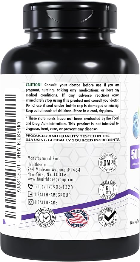 Bilberry Extract 5000mg | 200 Veg Capsules | Extra Strength | Made in USA | Non-GMO| Gluten-Free