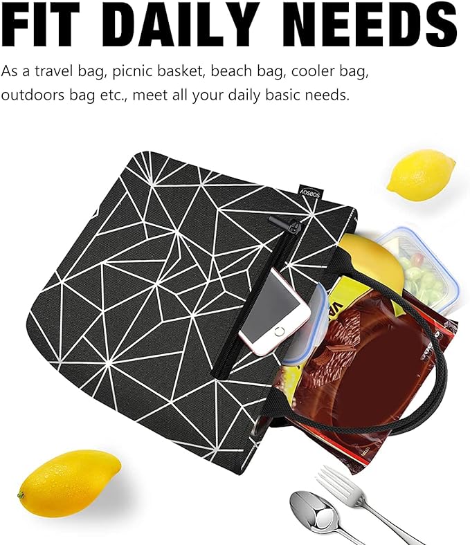 Aosbos Large Lunch Bags for Women Insulated Lunch Box Leakproof Adult Food Organizer Tote Bag Black Prism