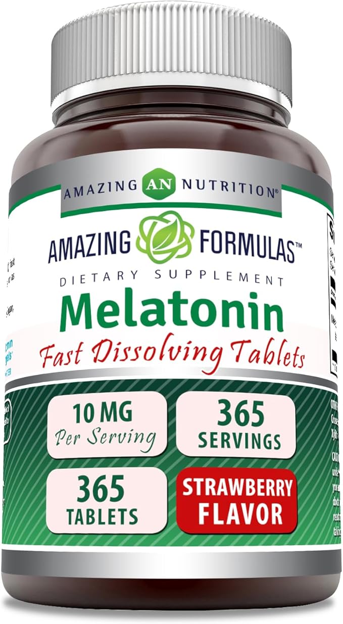 Amazing Formulas Melatonin Fast Dissolve 10 Mg Tablets | Non-GMO | Gluten Free | Made in USA (365 Count | Strawberry)