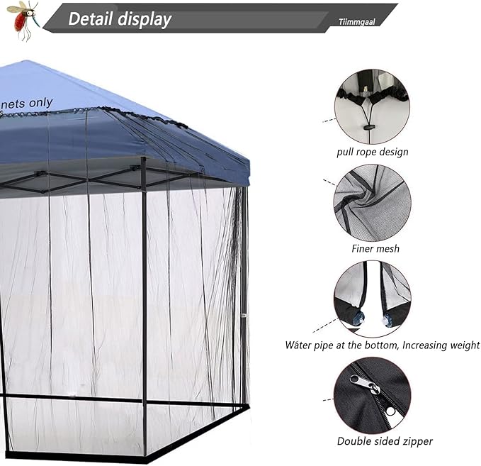 10x10 Mosquito Netting for Patio Camping Gazebo/Pop Up Canopy Tent,Double Door Side Screen Easy Installation Black（Only Mosquito Net No Frame） (Around 10x10FT)