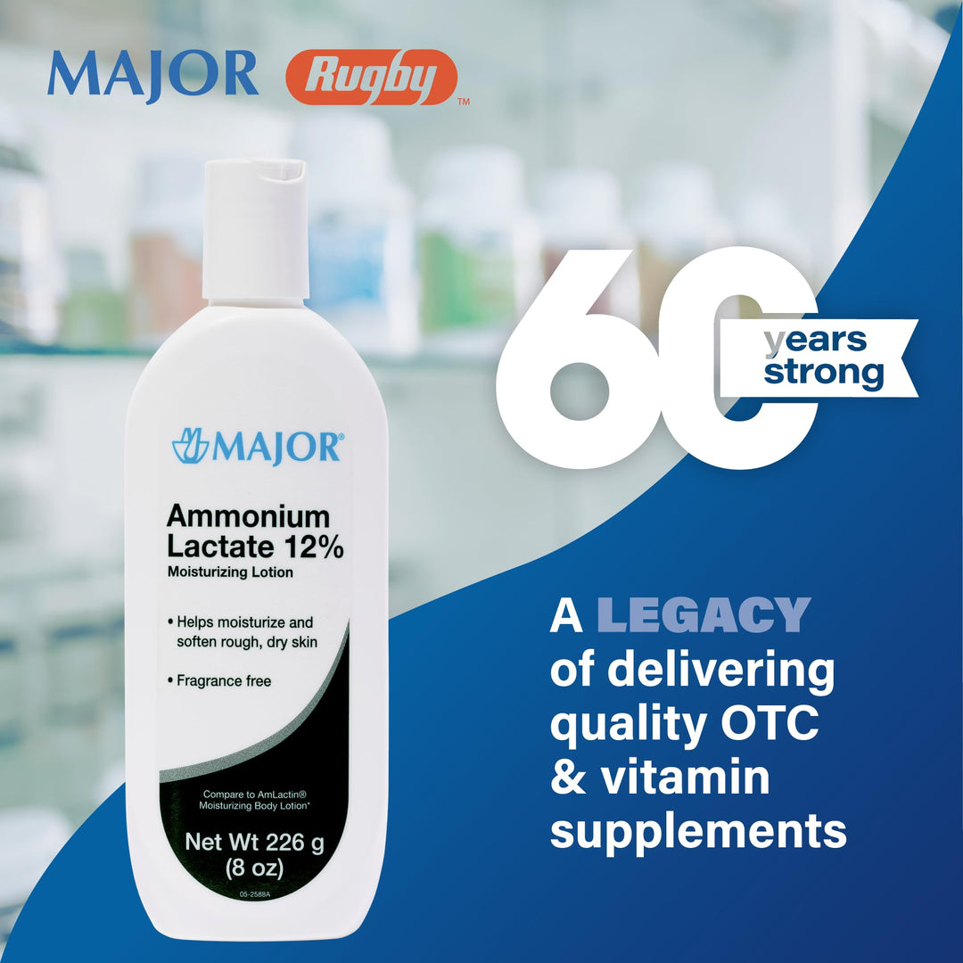 Major Ammonium Lactate 12% Moisturizing Lotion - Lactic Acid Lotion - Helps Hydrate, Soften, and Exfoliate Rough, Dry Skin - Daily Body Lotion - Fragrance-Free - 8 Oz (1 Pack)