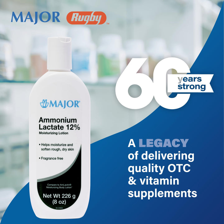 Major Ammonium Lactate 12% Moisturizing Lotion - Lactic Acid Lotion - Helps Hydrate, Soften, and Exfoliate Rough, Dry Skin - Daily Body Lotion - Fragrance-Free - 8 Oz (1 Pack)