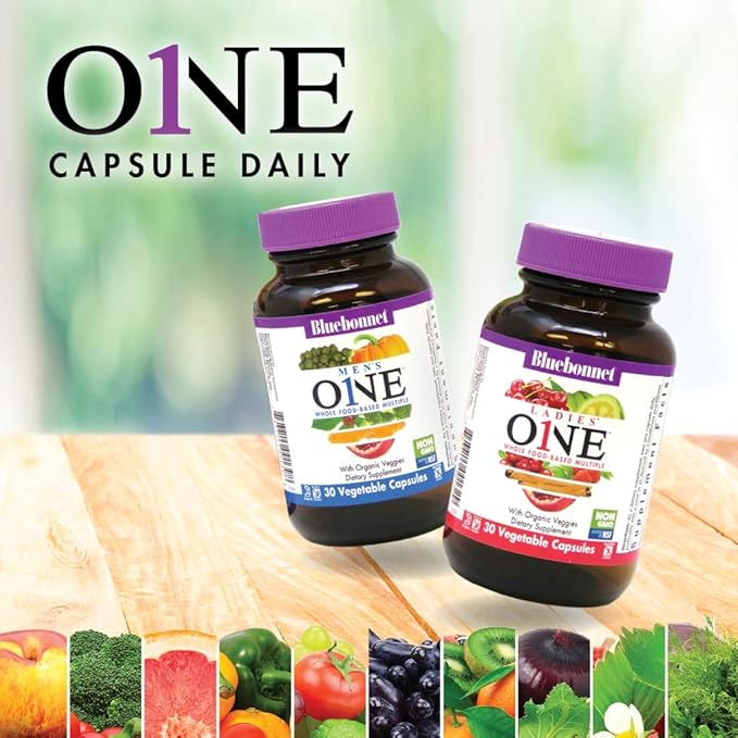 BlueBonnet Nutrition Ladies One Vegetable Capsule, Whole Food Multiple, K2, Organic Vegetable, Energy, Vitality, Non-GMO, Gluten Free, Soy Free, Milk Free, Kosher, 60 Vegetable Capsule, 2 Month Supply