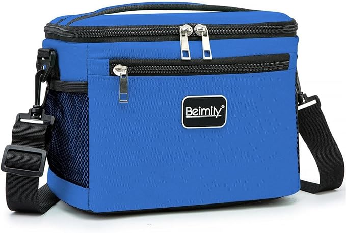 BEIMILY Lunch Box for Men/Women,Small Insulated Lunch Bag,Reusable LunchBox for work Picnic Hiking Beach,Leakproof Soft Cooler Tote Bag Organizer with Adjustable Shoulder Strap for Adults(Royal Blue)