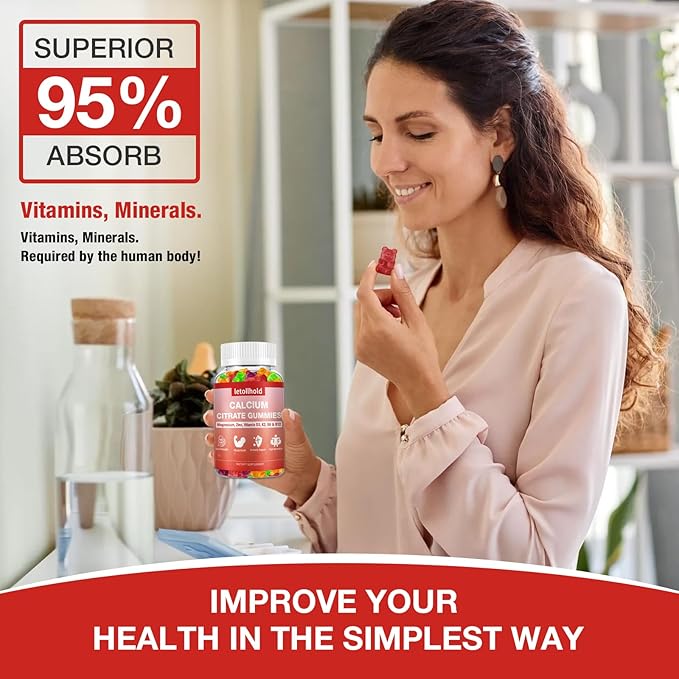 5 Packs Calcium Citrate Gummies for Kids & Adults, Sugar Free, Calcium Supplements with Vitamin D3, K2, Magnesium,Support Bone & Muscle