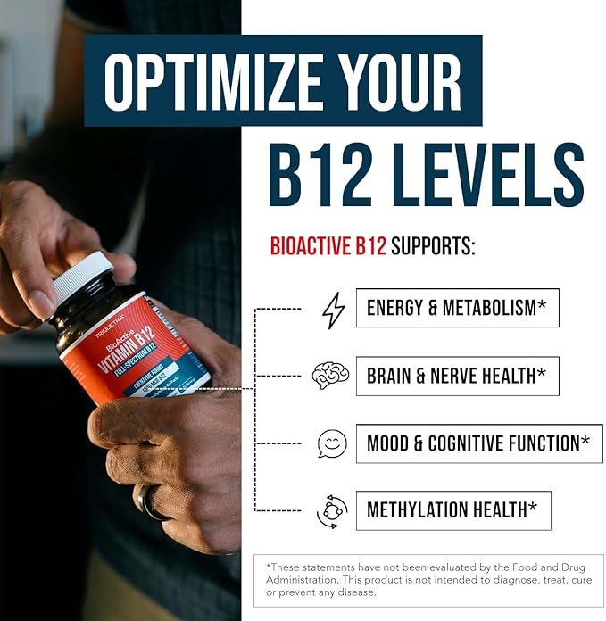 BioActive Vitamin B12 1000 mcg | All 3 BioActive B12 Forms Plus Methylfolate Cofactor - Methyl B12, Adenosyl B12 & Hydroxy B12 | Supports Energy, B12 Levels & Mood | Vegan, Non-GMO (60 Servings)