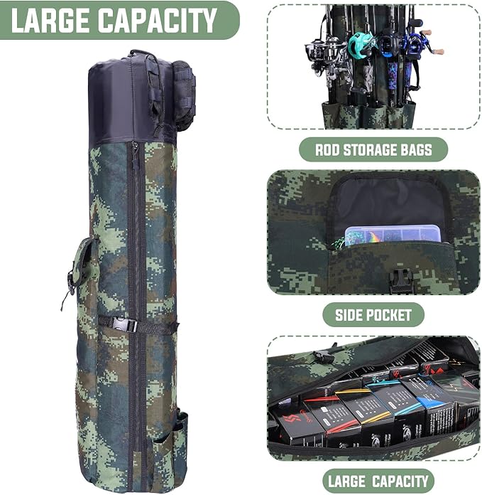 Sougayilang Folding Fishing Rod Case Organizer Pole Storage Bag Rod Reel Tackle Carrier Fishing Rod Bag Fishing Case