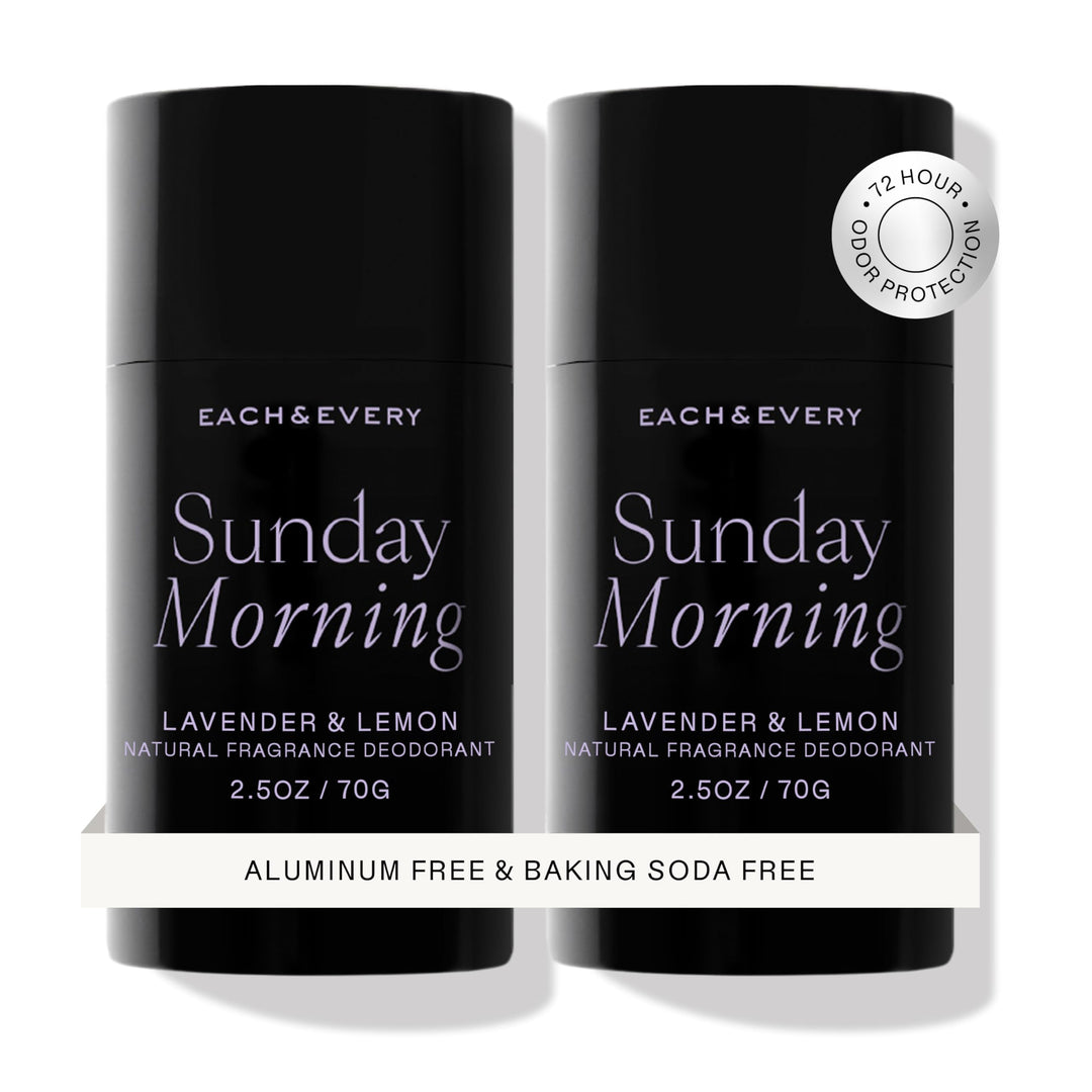 Each & Every Aluminum Free Deodorant for Women & Men, Lavender & Lemon - All Natural Deodorant for Sensitive Skin, EWG Verified - Clean, Baking Soda-Free, Plant-Based Fragrance - 2.5oz, 2 Pack