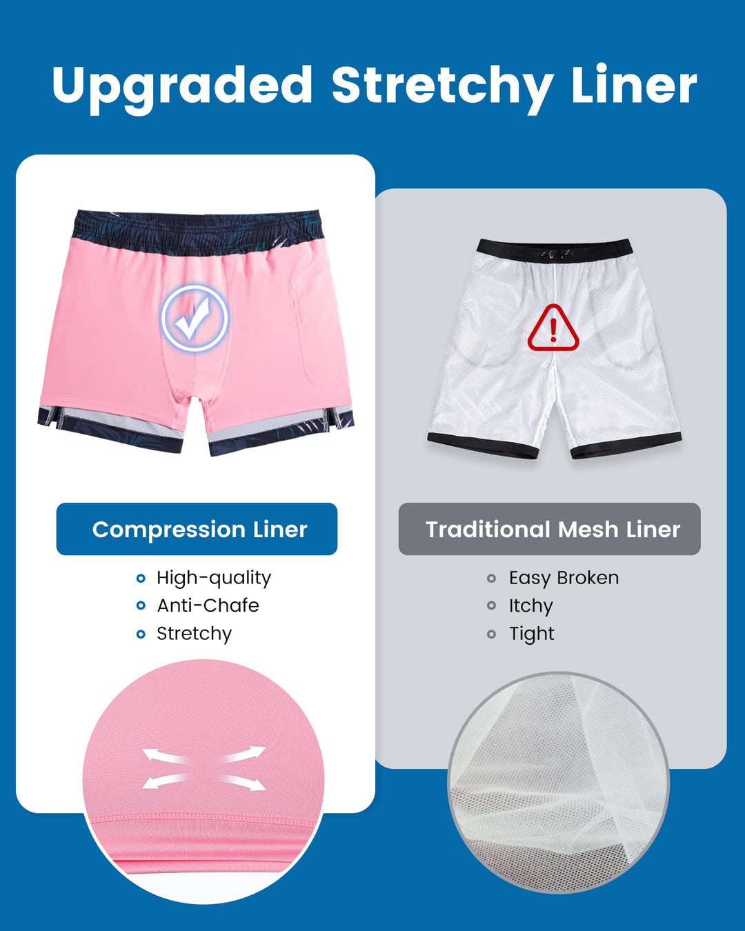 maamgic Mens Swim Trunks with Compression Liner 5" Stretch Athletic Swimming shorts Quick Dry with Zipper Pockets No-Chafing Board Shorts Navy-Pink Leaf Silhouette X-Small
