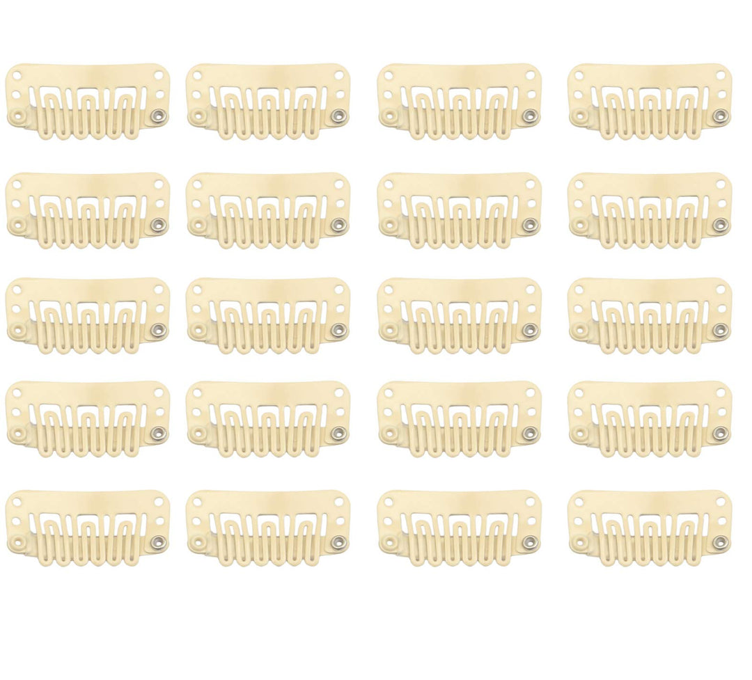 20Pcs Hair Extension Clips U-Shaped 6-Teeth 3.2Cm Stainless Snap Clips For Wigs, Hair Extensions, Hairpieces,T Oupee (Beige)
