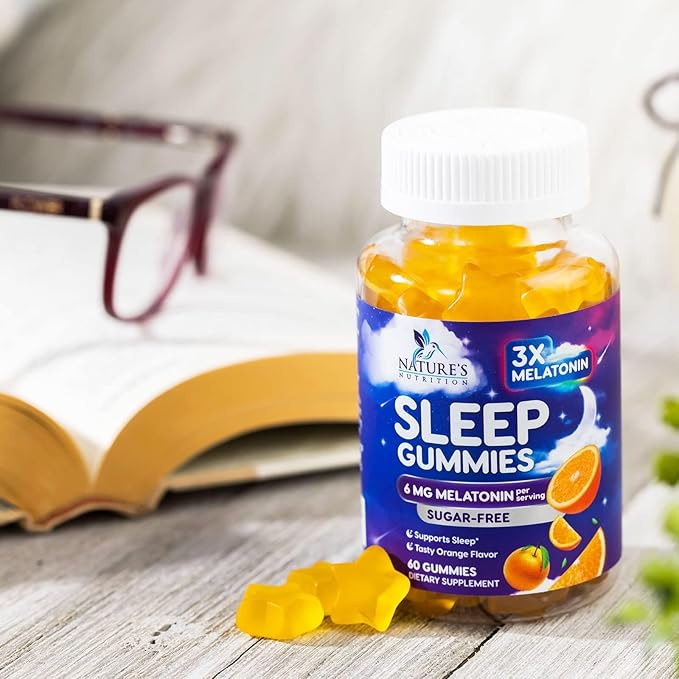 Melatonin Sleep Gummies Sugar Free - 6 mg Natural Melatonin Sleep Gummies for Adults, Extra Strength Sleep Gummy Supplements, Occasional Sleeping Support Supplement, Gomitas para Dormir - 60 Gummies
