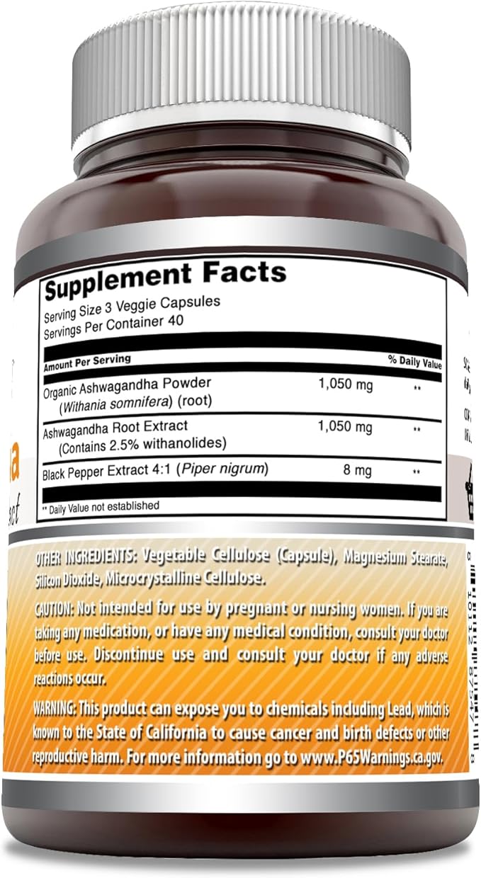 Amazing Formulas Ashwagandha Root with Black Pepper Extract Supplement | 2100 Mg Per Serving | 120 Veggie Capsules Supplement | Non-GMO | Gluten-Free | Made in USA