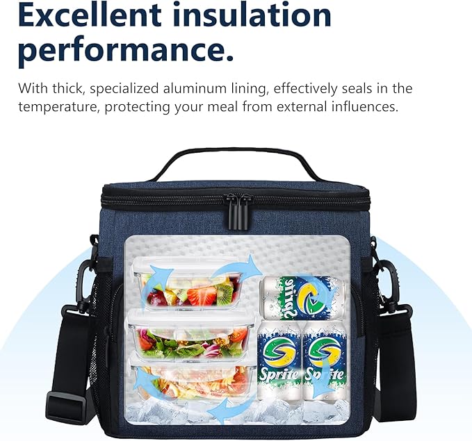 Gloppie Lunch Box for Men Women Insulated Lunch Bag Reusable Lunch Cooler Bag, Blue