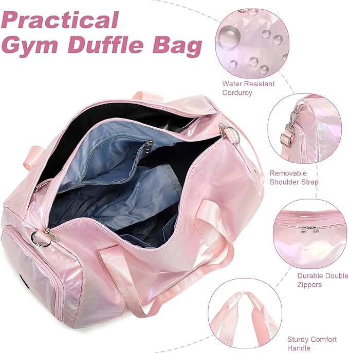 Duffle Bag for Gym Sports Women Girls Workout Travel Bag Weekender with Shoe Compartment and Wet Pocket