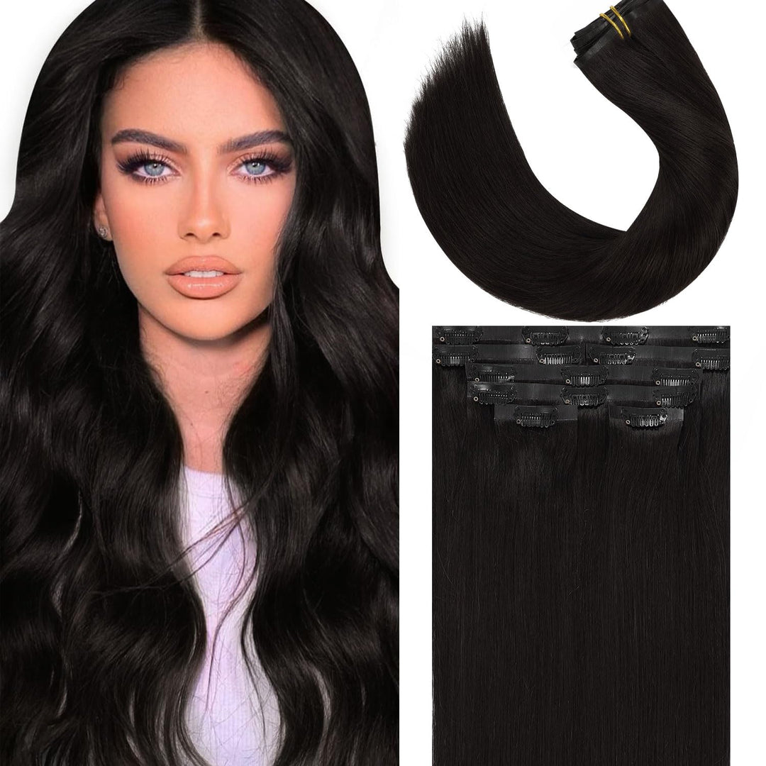 Lacer Hair Ultra Seamless Clip In Hair Extensions Remy Human Hair Silky Straight Clip On Hair Extensions Human Hair #1B Natural