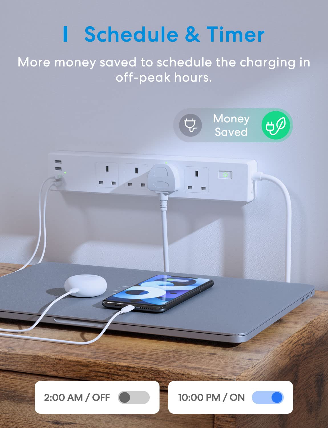 Meross Smart Power Strip, Smart Extension Lead with 20W USB Ports, Compatible with Apple HomeKit, Amazon Alexa, Google Home, and SmartThings, Timer, and Voice/Remote Control, 2.4GHz WiFi, 6ft Cord