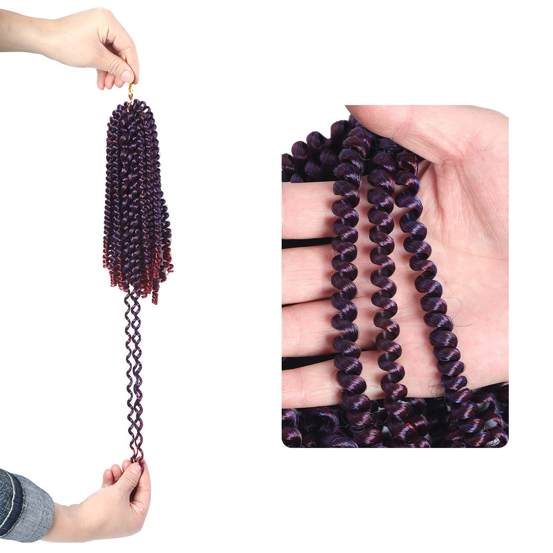 Bileaf 5 Packs Spring Twist Hair 8 Inch Fluffy Spring Twist Crochet Braiding Bomb Twist Ombre Colors Hair Extensions for Butterfly Locs(Blue&Wine)