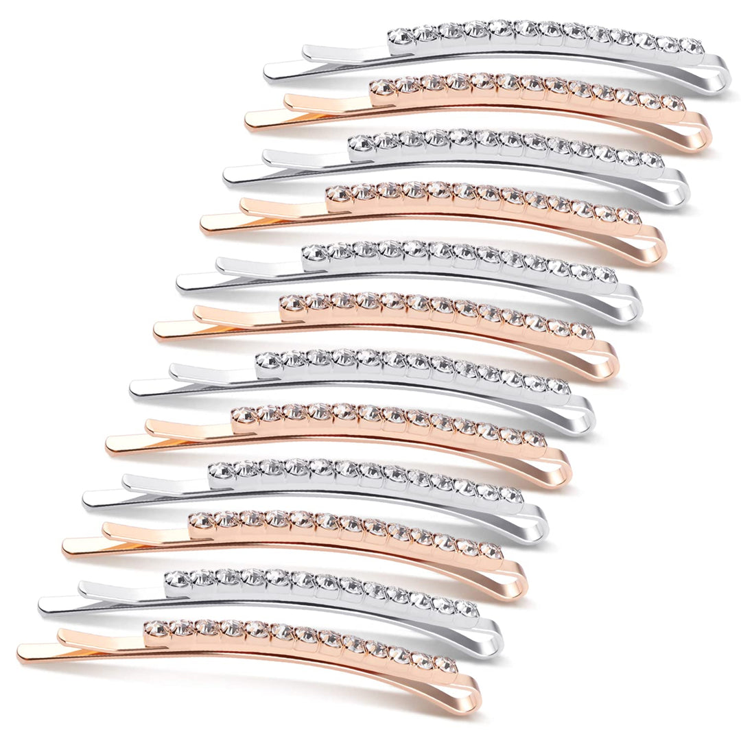 12 Pieces Rhinestone Bobby Pins, Silver And Gold Metal Hair Diamond Bobby Pins Clips Crystal Hair Pin For Lady Women Girls